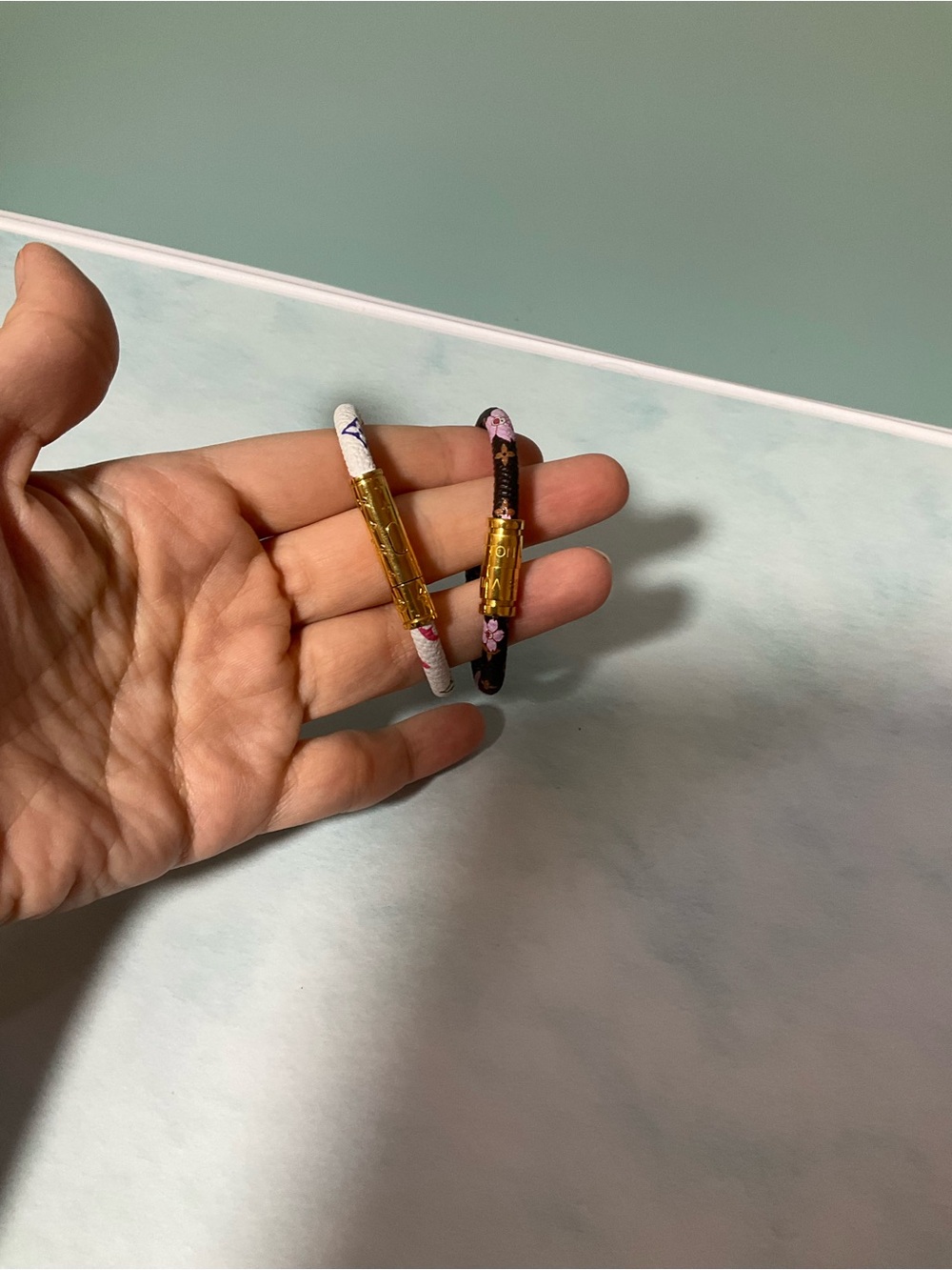 Gold-Clasp Floral Cord Bracelets - Pink and Black